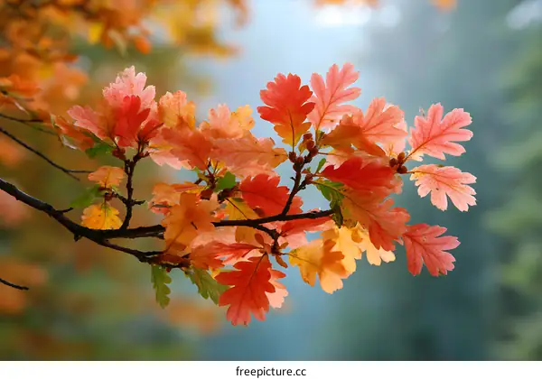 Autumnal Oak Leaves in the Morning Light