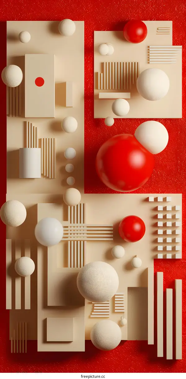 Abstract Geometric Shapes with Red and White Spheres