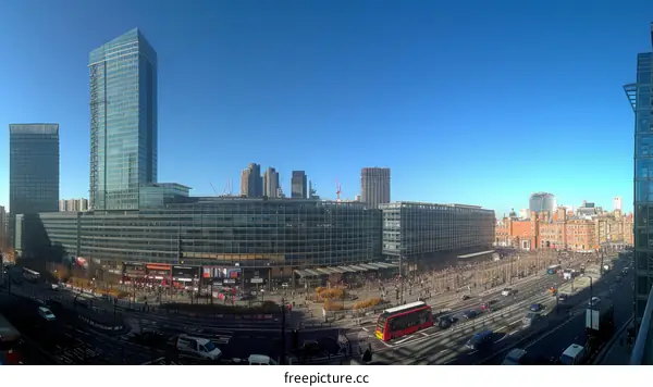 A panoramic view of the Shard and other buildings in London