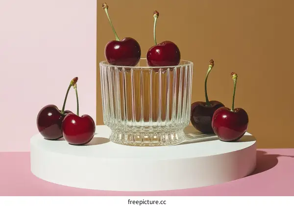 Fresh Cherries in a Glass Bowl Still Life