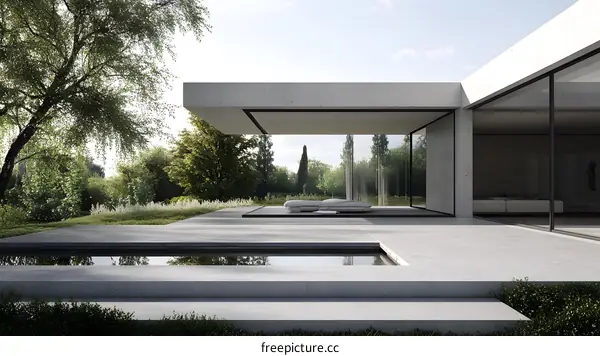 Minimalist Modern Concrete House with Outdoor Patio and Pool