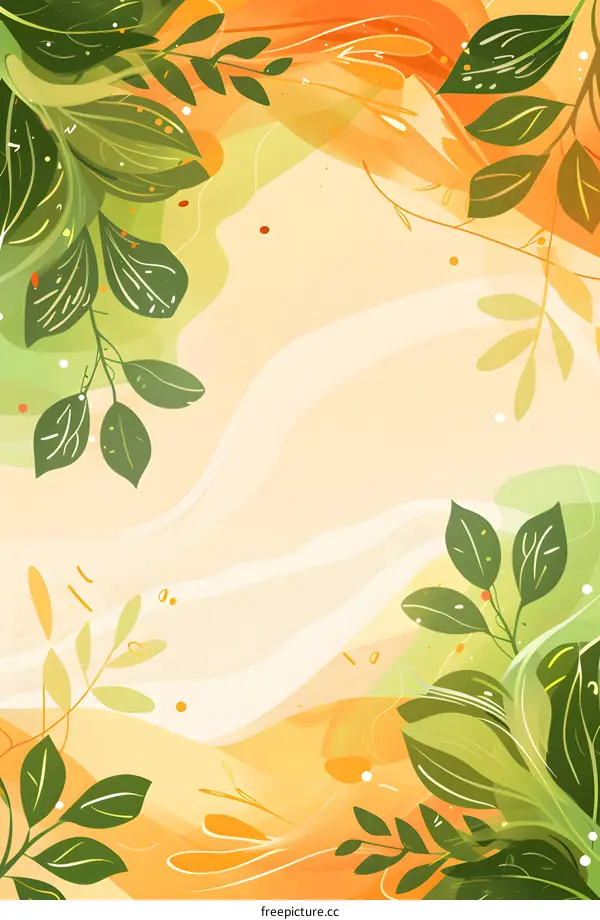 Abstract Watercolor Background With Green Leaves