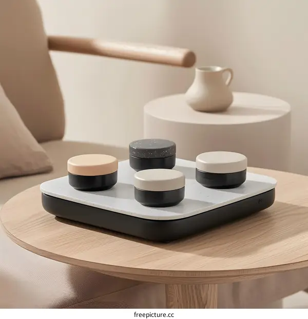 Modern Minimalist Ceramic Containers on a Heating Pad