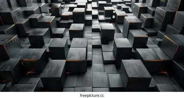 Abstract 3D rendering of a geometric surface with glowing orange lines