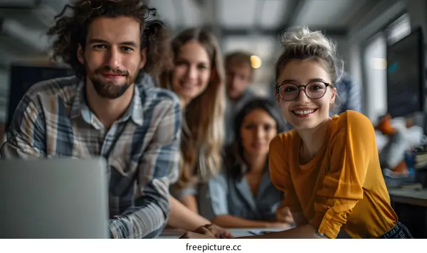 portrait of a group of young professionals smiling and looking at the camera