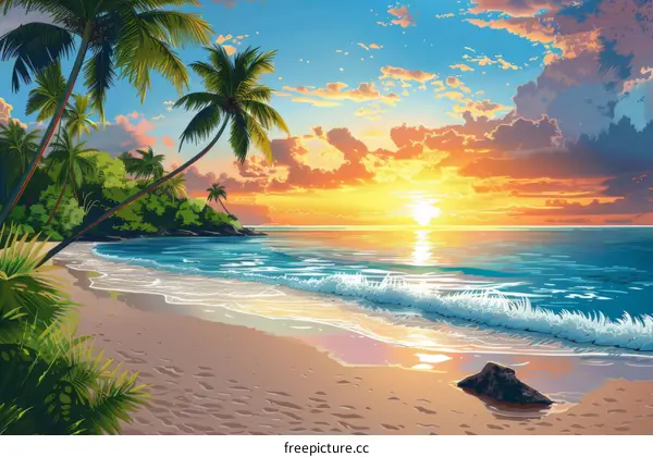 Tranquil Sunset Over Tropical Beach Paradise