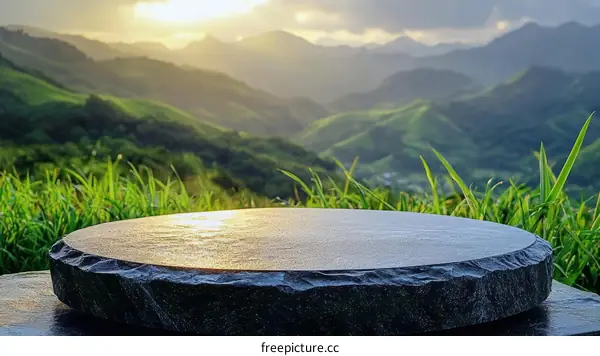 Empty Stone Tabletop with Mountain View