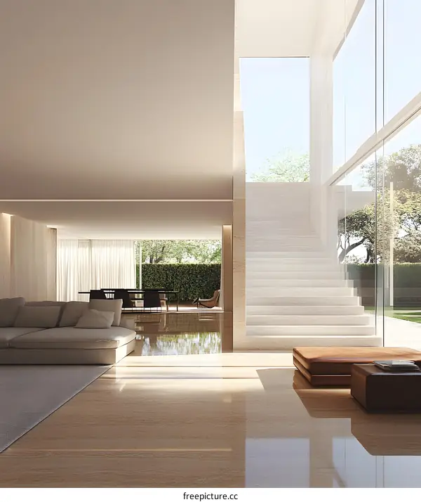 Modern Interior Design with Staircase and Glass Wall