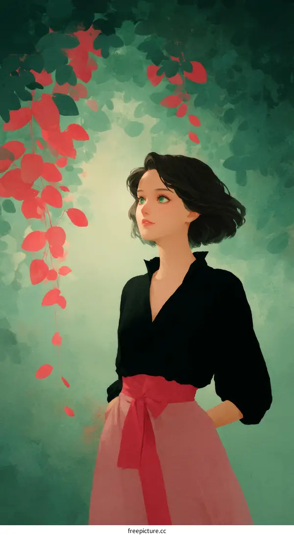 A Woman in a Forest Illustration