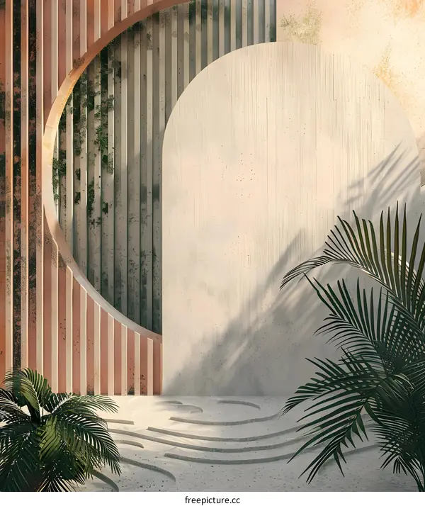 Minimalist Abstract Background with Palm Trees and Geometric Shapes