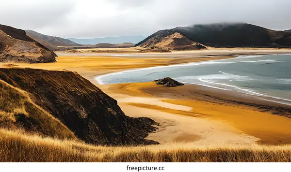 Golden Sand Beach and Cliff Landscape