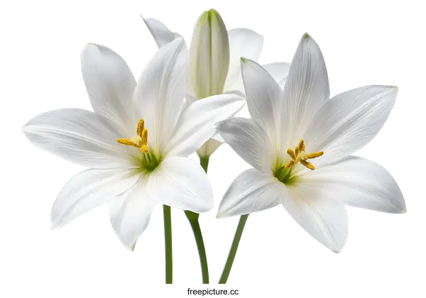 [Transparent Background PNG]Close-up of Three Elegant White Lilies