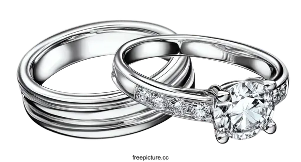 [Transparent Background PNG]Elegant Diamond Engagement and Wedding Rings