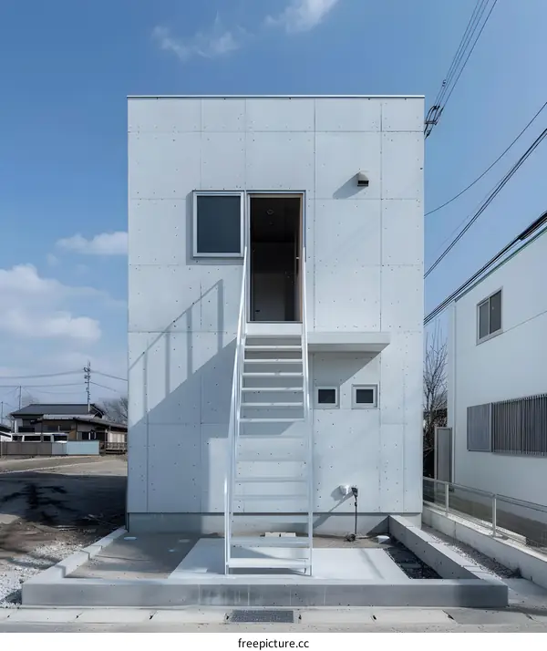 Modern Minimalist Concrete House Exterior With Metal Stairs