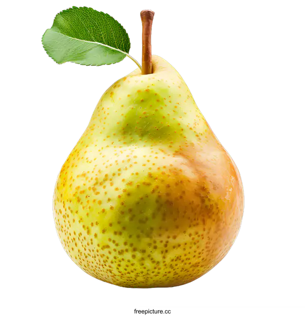 [Transparent Background PNG]Ripe Green Pear With Leaf
