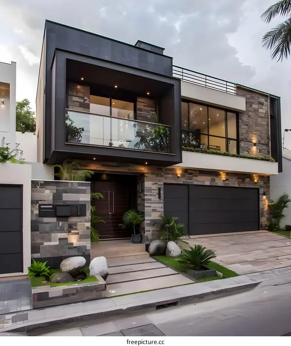 Modern Home Exterior Design With Stone And Glass