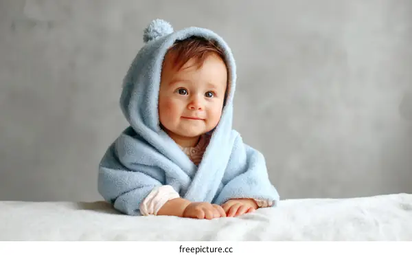 Baby in a Blue Bathrobe Portrait