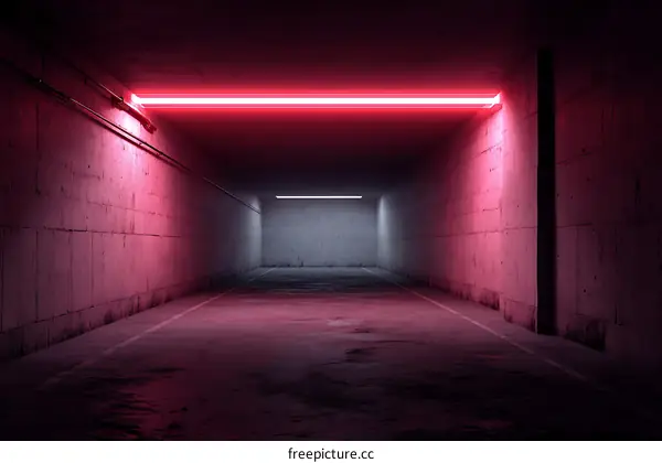 Neon Light Tunnel Underground Parking Garage