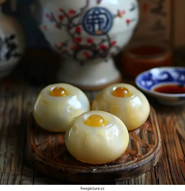 Close Up Shot of Three Chinese Steamed Buns With Filling