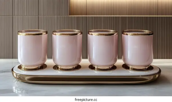 Modern Pink Storage Containers on a Gold Tray