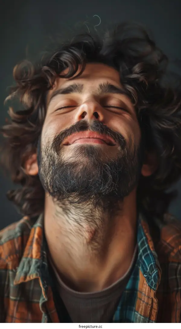 Close Up Portrait of a Man with Curly Hair and a Full Beard