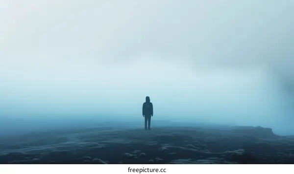 Man Alone in Sea of Fog Standing on Rock