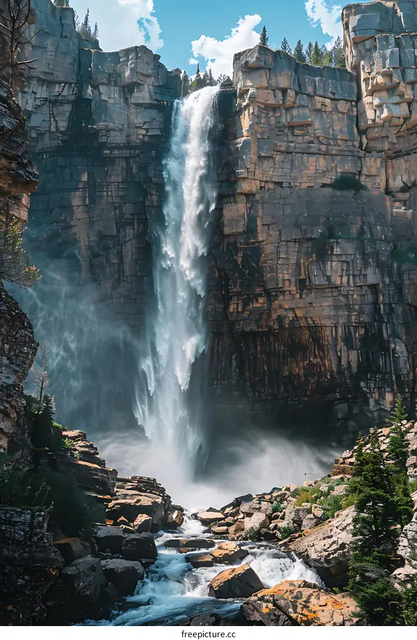 Waterfall Cascade Over Cliff Face