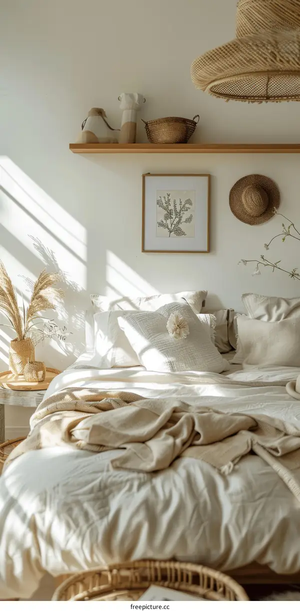A cozy and inviting bedroom with neutral colors