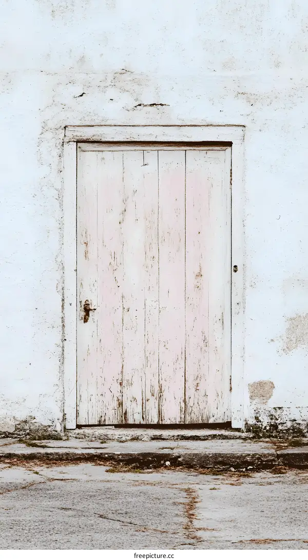 Weathered Pink Door on White Wall