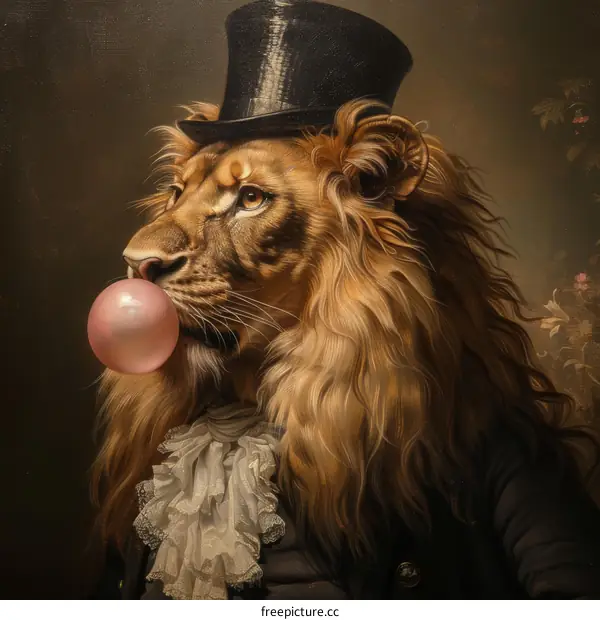 Lion in a Top Hat with Bubblegum