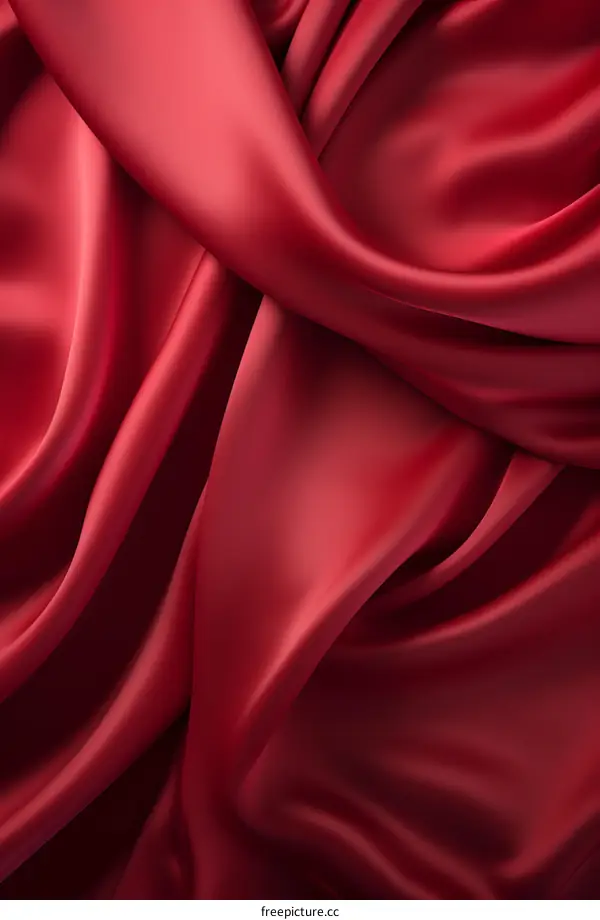 Red crumpled silk fabric with folds