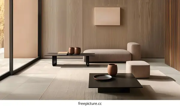 Modern Living Room Interior Design with Wooden Walls and Minimalist Furniture