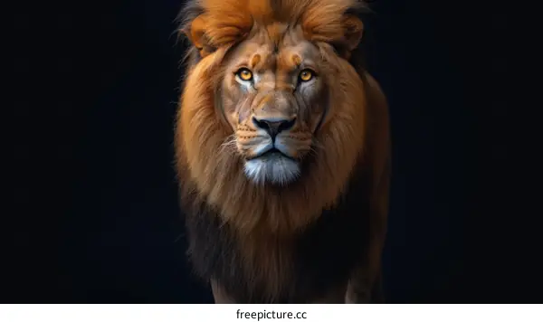 A majestic lion with a golden mane staring at the camera