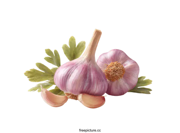 [Transparent Background PNG]Fresh Garlic Bulb with Parsley