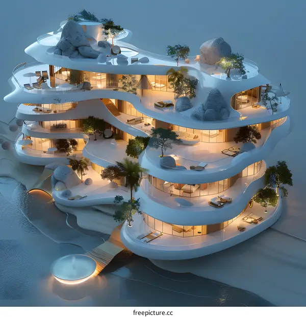 Futuristic luxury villa with pools and gardens