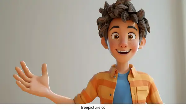 3D rendering of a happy cartoon boy