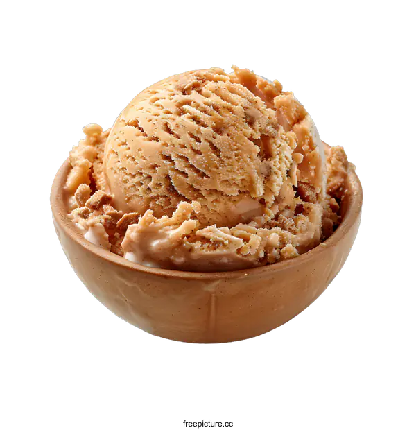 [Transparent Background PNG]A scoop of coffee ice cream in a wooden bowl
