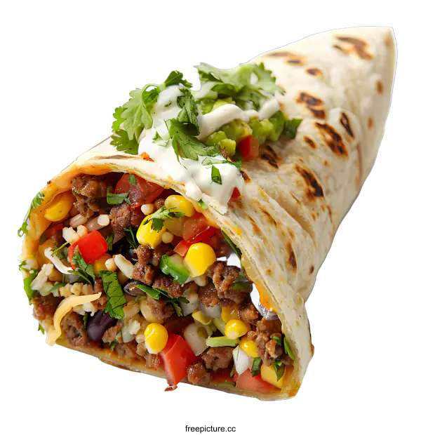 [Transparent Background PNG]Delicious Beef Burrito on White Background