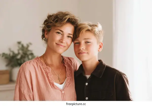 Mother and Son Portrait in a Calm Setting
