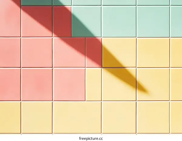Pastel Color Tile Wall With Sunlight Shadow