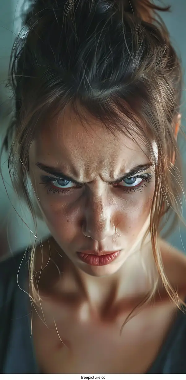 Close Up Angry Woman Portrait