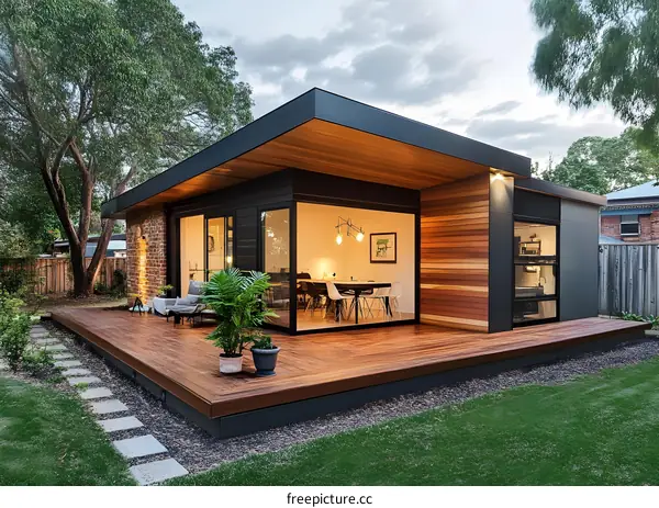 Modern Backyard Extension With Wooden Deck And Patio