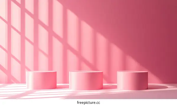 Pink Cylindrical Display Stands Against a Pink Wall