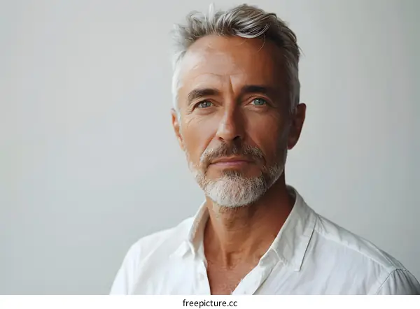 Portrait of a Caucasian Man with White Hair and Beard