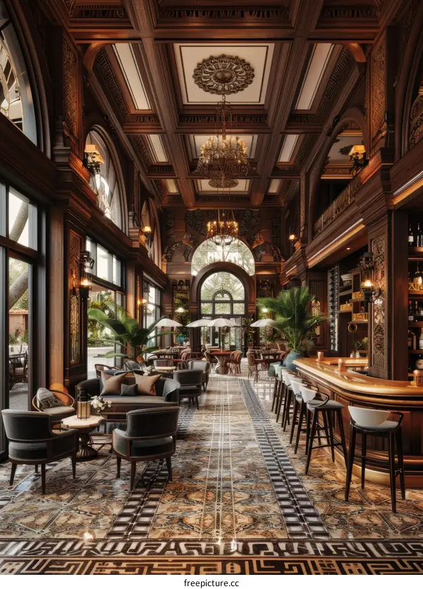 Luxurious Retro Style Bar Interior Design with Wooden Furniture