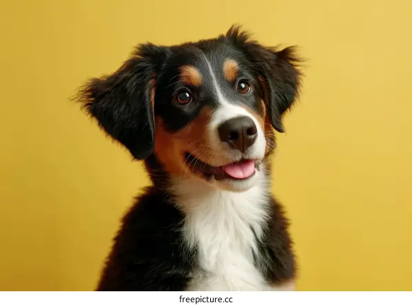 Adorable Puppy Portrait Against a Vivid Yellow Background