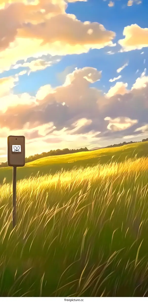 Golden Grass Field Under Blue Sky