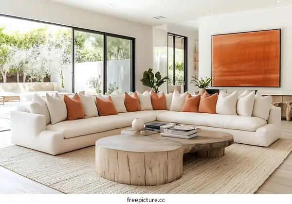 Modern Minimalist Living Room with a Sectional Sofa