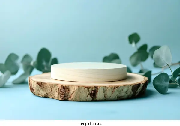 Wooden Display Podium with Eucalyptus Branches