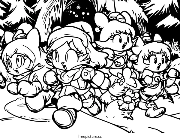 Cute Cartoon Animals Running in the Woods